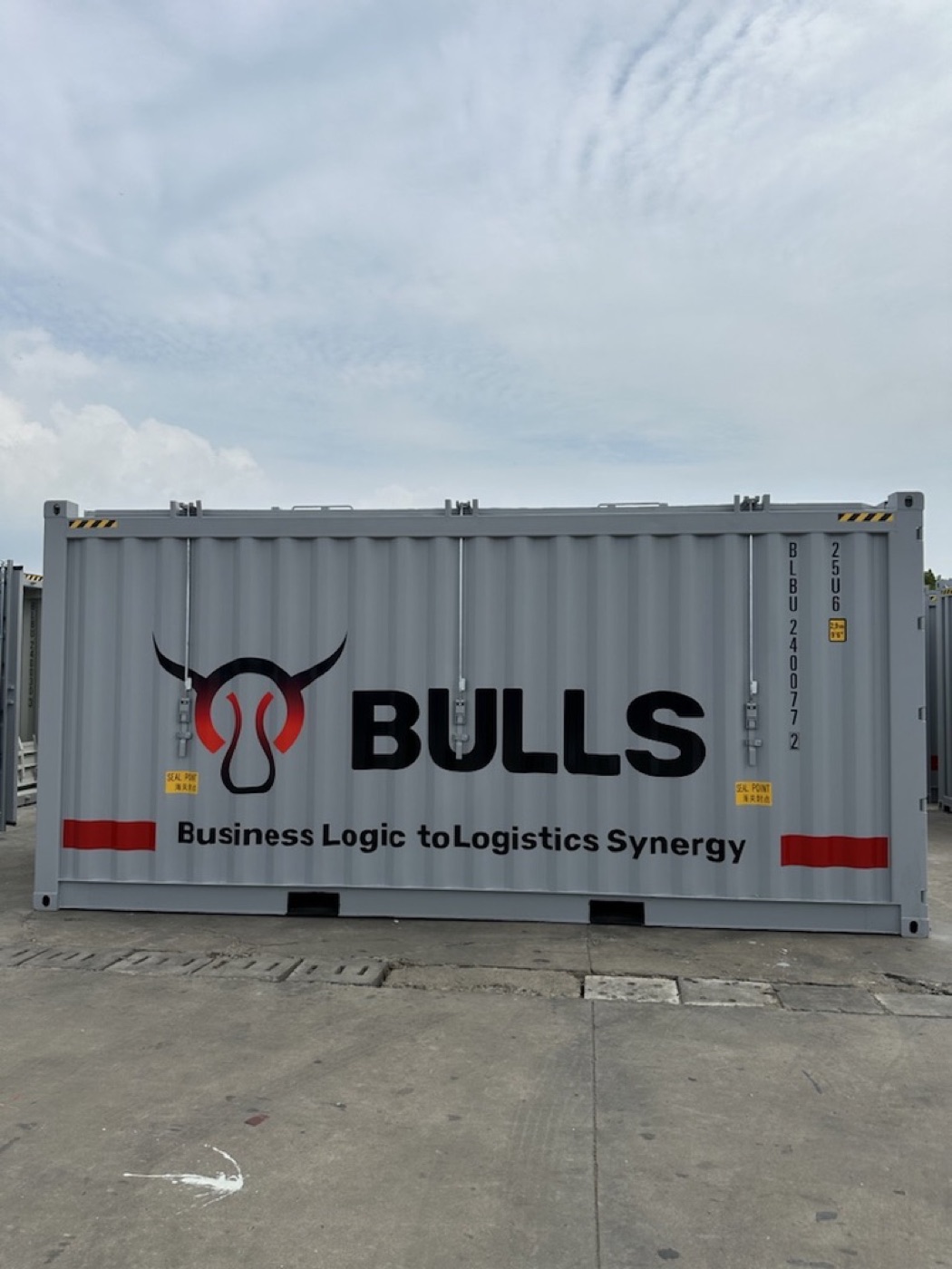 Фронтальный ракурс контейнера BULLS BOX на контурной погрузке в терминальном узле